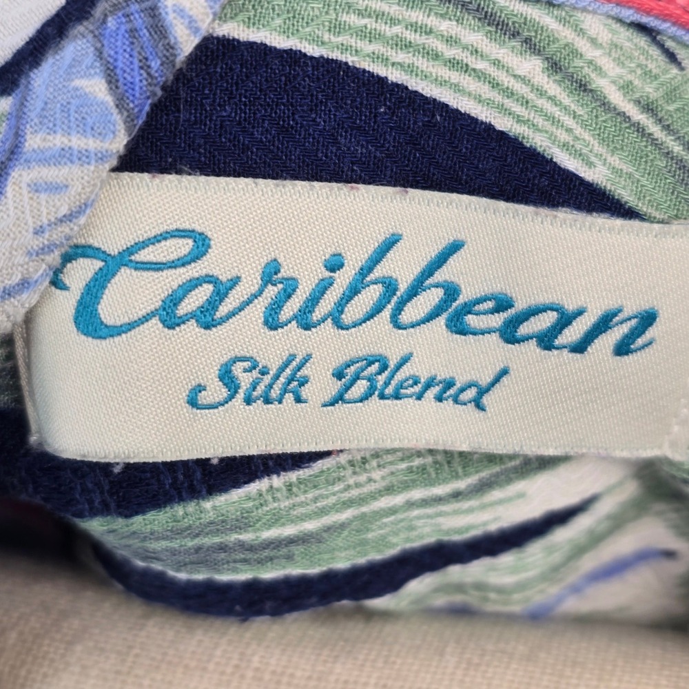 Caribbean Silk Blend Mens XL Navy Parrot Hibiscus Tropical Floral Camp Shirt - Picture 12 of 13